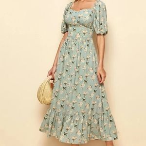 Shein Cottagecore floral sweetheart dress mint green with cream flowers